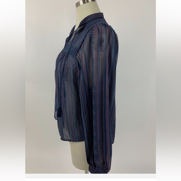 Lucky Brand Blue and Red sheer Long Sleeve Blouse small - Picture 2 of 5